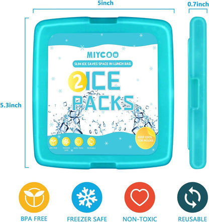 MIYCOO Ice Packs for Lunch Boxes & Coolers - Quick Freeze Ice Pack Space Saving Freezer Packs - Reusable Slim Original Cool Pack - Cooler Accessories for Beach, Camping and Fishing