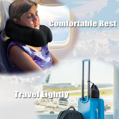 Travel Pillow, Memory Foam Neck Pillow for Traveling, U Shape Neck Pillow Airplane Portable Flight Pillow Travel Kit with 5D Contoured Eye Masks and Earplug for Plane Train Car Home Office