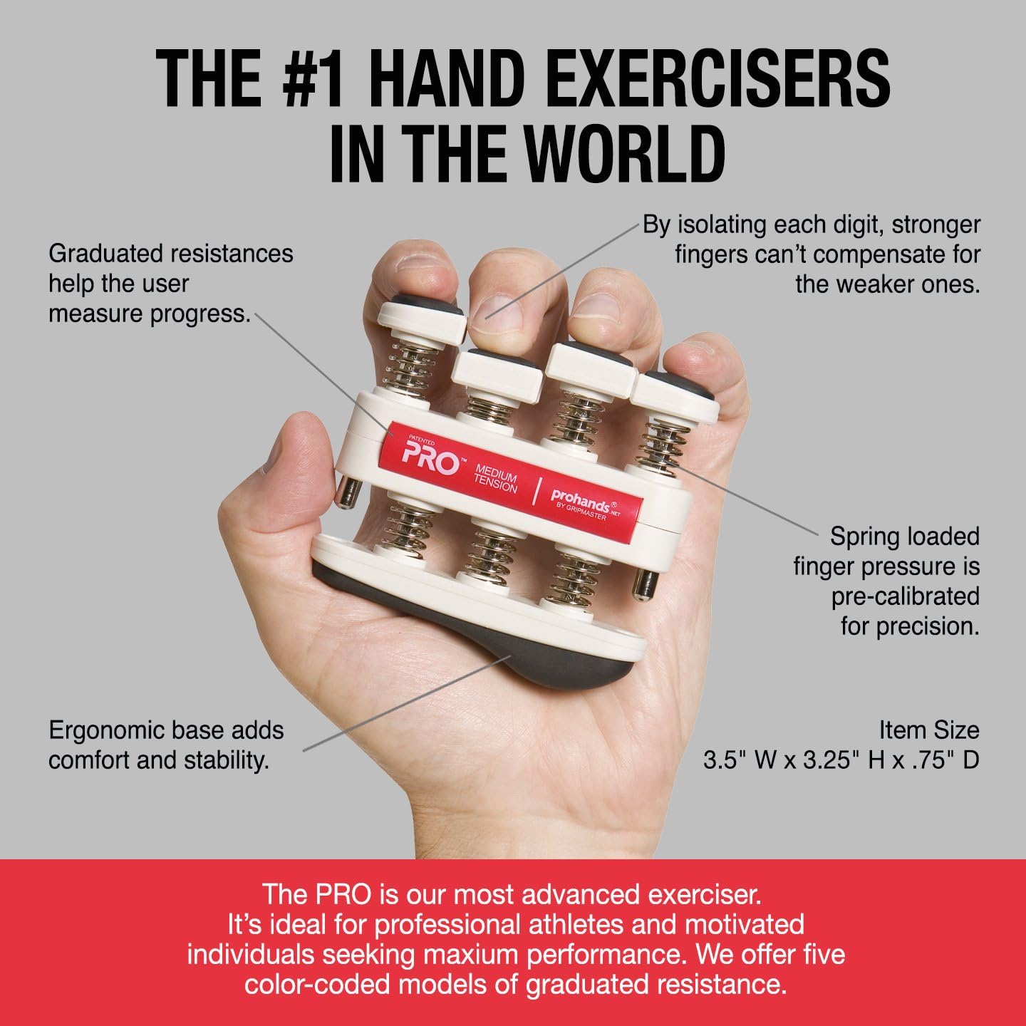 Prohands PRO Hand Exerciser, Finger Exerciser (Hand Grip Strengthener), Spring-Loaded, Finger-Piston System, Isolate and Exercise Each Finger