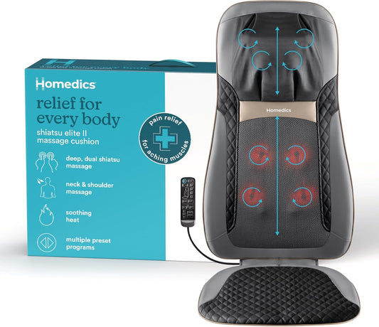 Homedics Back Massager with Heat, Shiatsu Neck and Back Massage Cushion