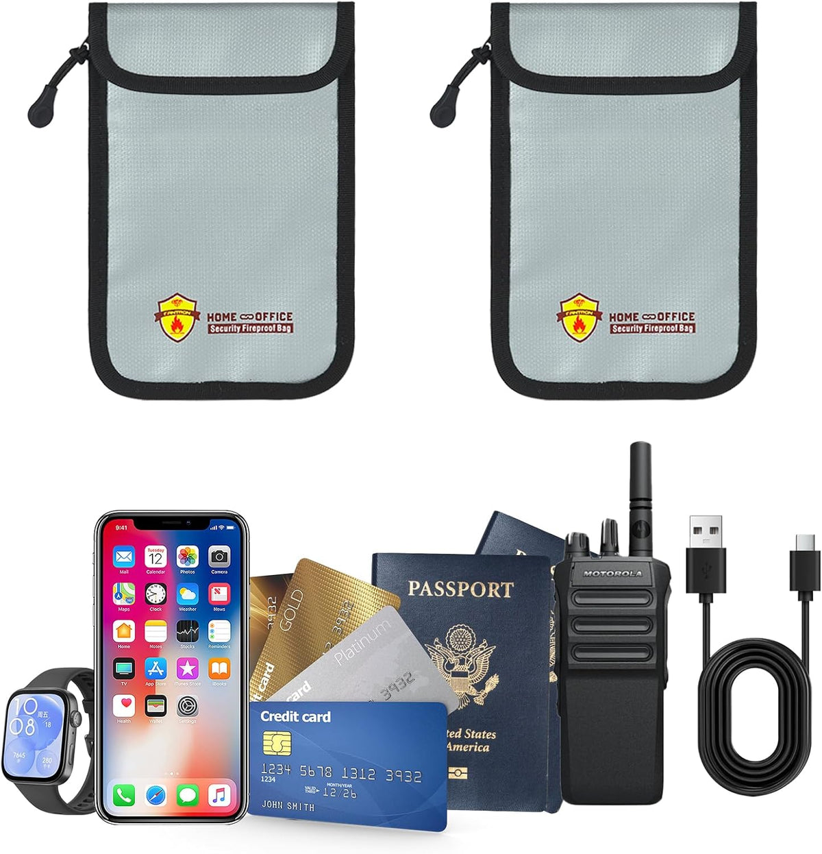 3 Pcs Fireproof Waterproof Document Bag(2000℉), Fire and Water Resistant Safe Zipper Storage Organizer Pouch for A4 A5 Documents Holder, Cash, Passport, Tablet, Laptop, File, Jewelry,(Black)
