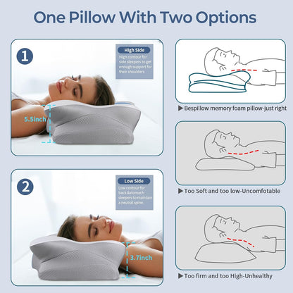 Cervical Neck Pillow for Pain Relief - Ergonomic Side Sleeper Pillow for Neck Support, Cooling Memory Foam Pillows, Contour Pillow Orthopedic Bed Pillow for Back Stomach Sleepers (Dark Grey)