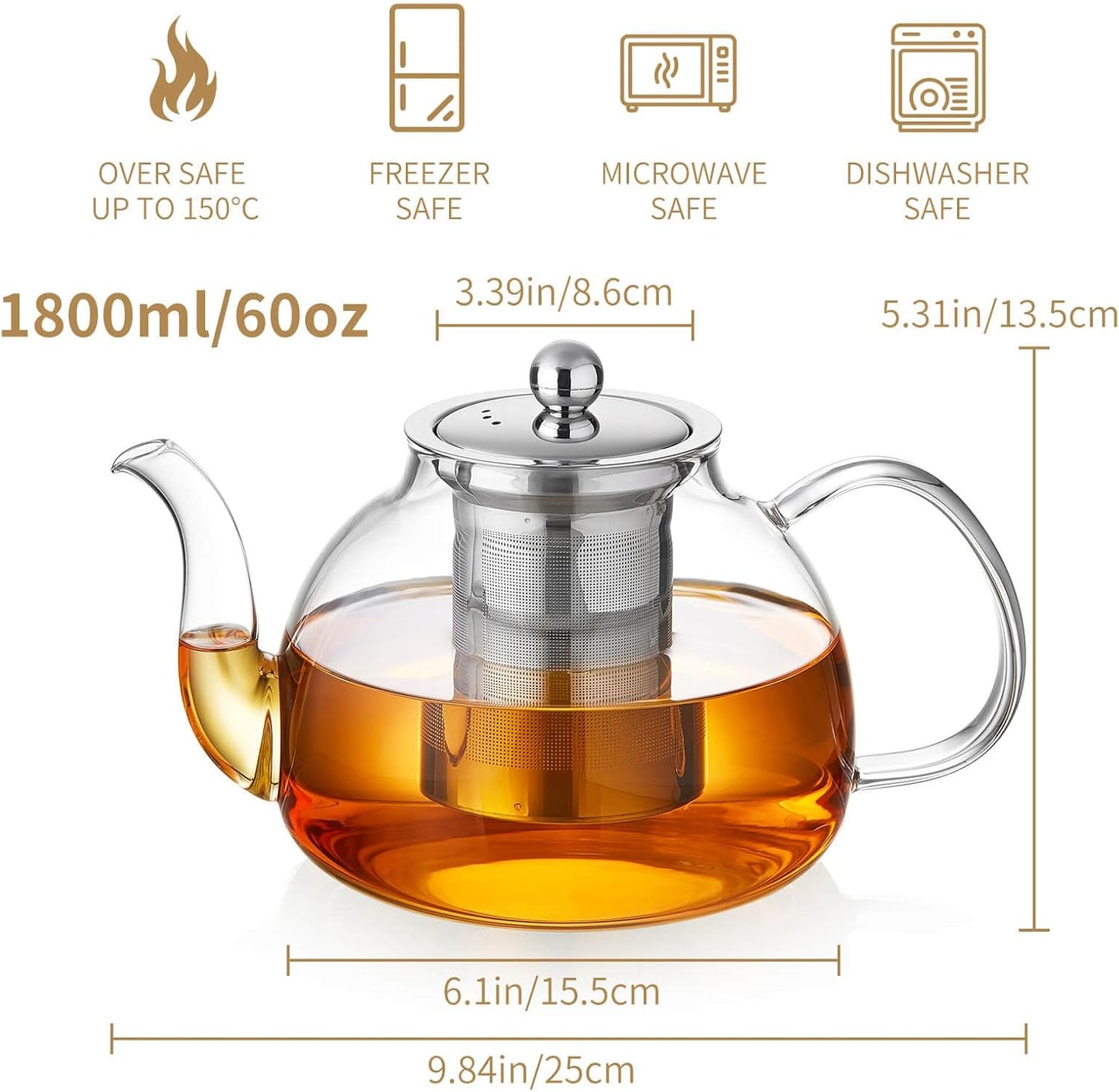 Glass Teapot with Removable Infuser, 20 oz/600ml Glass Tea Pot Small Borosilicate Tea Steeper Kettle with Loose Leaf Tea Strainer For Flower Blooming Tea, ClearTea Maker Pitcher