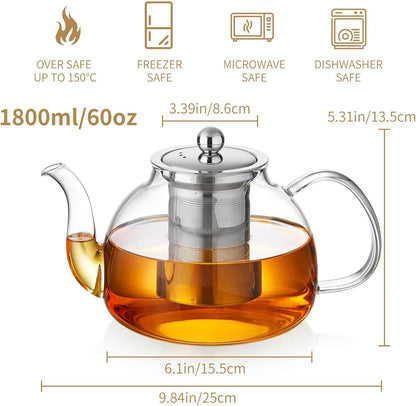 Glass Teapot with Removable Infuser, 20 oz/600ml Glass Tea Pot Small Borosilicate Tea Steeper Kettle with Loose Leaf Tea Strainer For Flower Blooming Tea, ClearTea Maker Pitcher