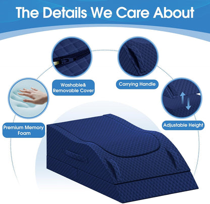 TranquilRelax Elevation Pillows for Leg After Surgery, Memory Foam Adjustable Wedge Pillow for Injury or Rest, Ankle Pillow for Sleeping Blood Circulation, Grey/Single Leg