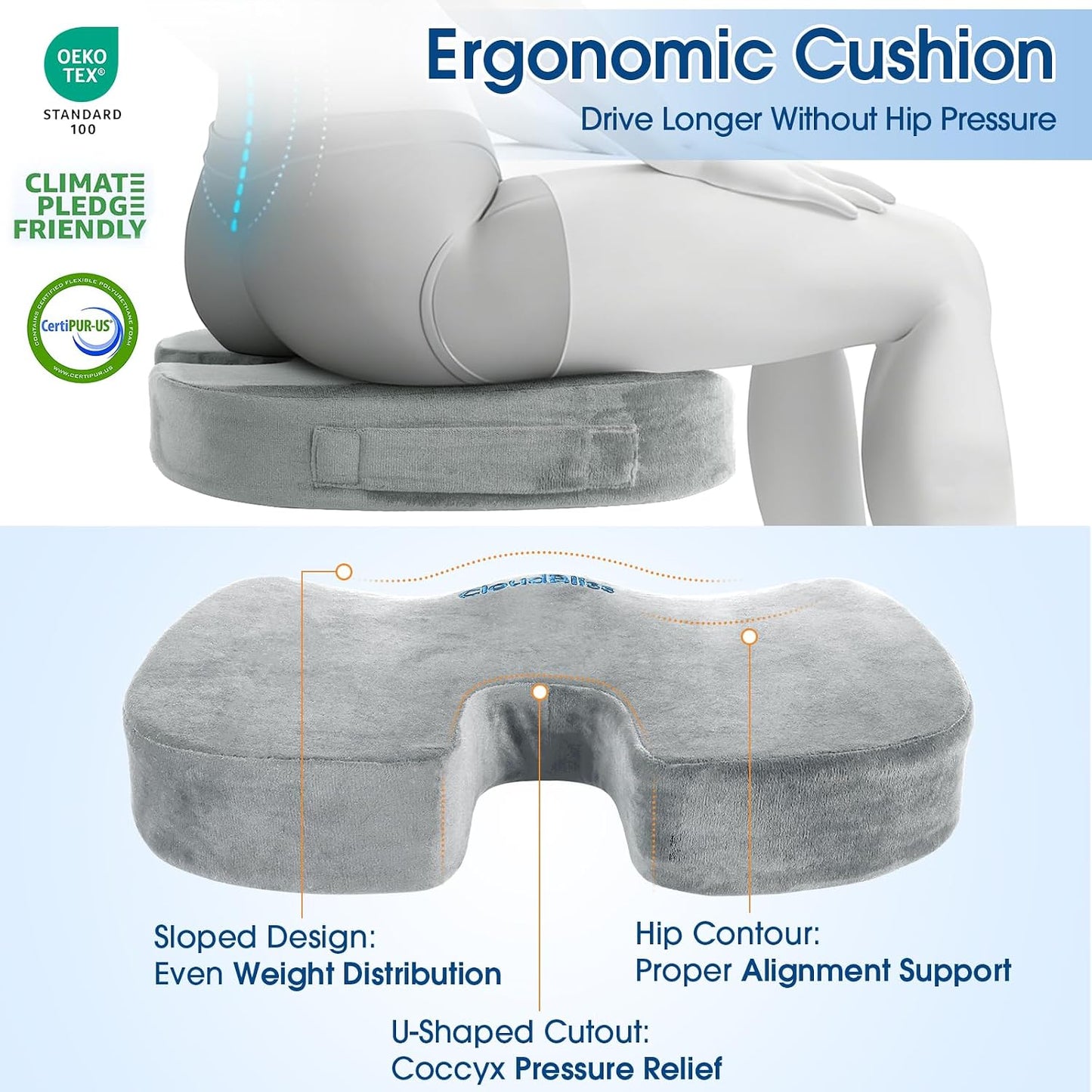 CloudBliss Lumbar Support Pillow & Seat Cushion Set for Office Chair, Desk Chair, Wheelchair & Car – Memory Foam Back Support, Ergonomic Chair Cushions, Sciatica Pain Relief, Home Essentials, Black