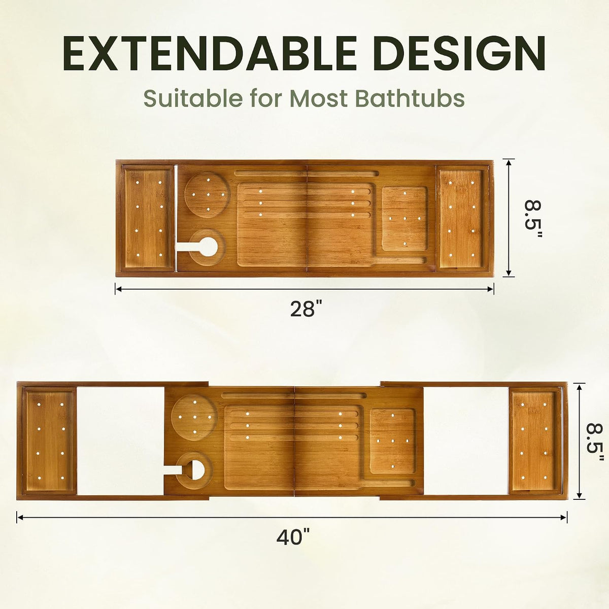 Teak Bathtub Tray - Luxury Bath Tray with Expandable Handles, Wine Glass and Phone Holders, Book Stand - Perfect for Home Spa Relaxation and Reading - Natural Bath Accessories - Dark Walnut Color