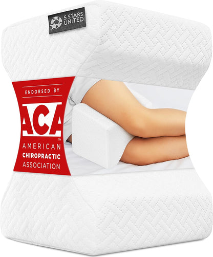 5 STARS UNITED Knee Pillow for Side Sleepers - Hip Pain Relief, Memory Foam Leg Cushion for Side Sleeping - Between Legs Pillow for Sciatica & Lower Back Pain, White