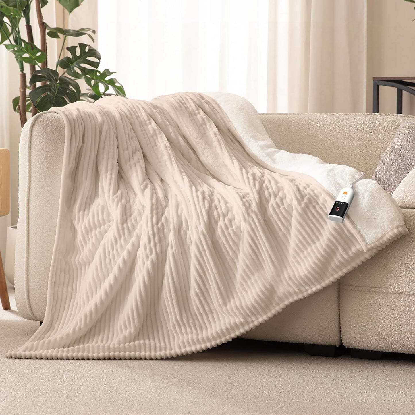 Reaks Electric Heated Throw Blanket, Silky Soft Flannel & Sherpa Heating Blanket Throw with 5 Heat Levels & 3 Hours Auto Off, Warm Gifts for Women Mom Grandma, ETL Certified (50x60 inches, White)