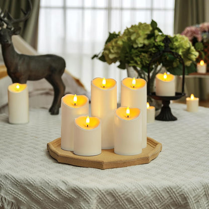 Homemory 6"x3" Outdoor Waterproof Flameless Candles, LED Candles, Battery Operated Candles with Remote and Timers, Electric Fake Plastic Pillar Candles, Ivory White, Set of 2