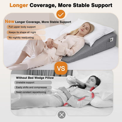 Vekkia 34" Extra-Long Wedge Pillow, 5.5" Bed Wedge Pillow for Sleeping,Gray