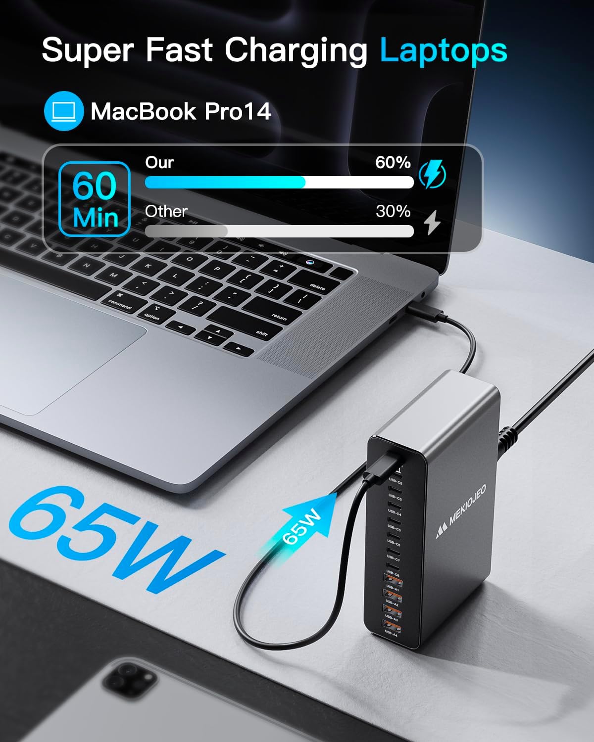 12 Ports Aluminum Alloy MEKIOJEO 380W Charging Station USB C Charger Block