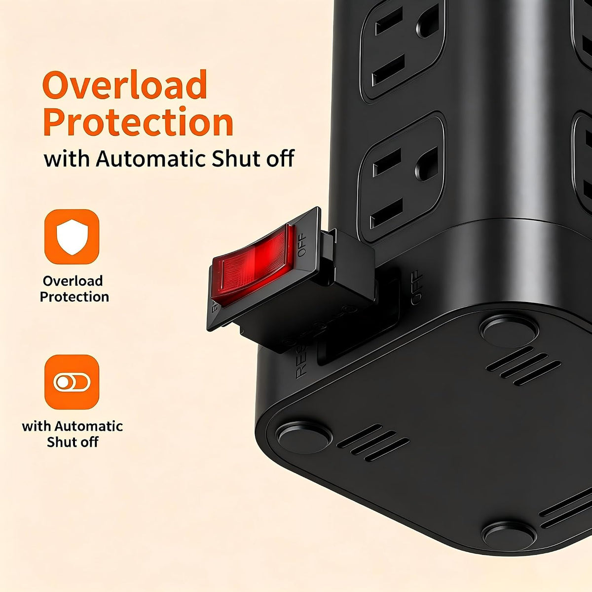 Extension Cord with Multiple Outlets, SMALLRT Power Strip Tower, Outlet Extender with 12 AC Outlets 4 USB, 6.5FT Extension Cord for Home Dorm Room, Office Supplies,Overload Protection