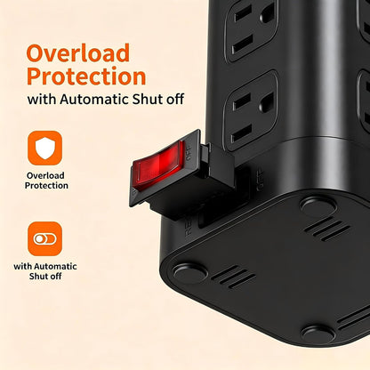 Extension Cord with Multiple Outlets, SMALLRT Power Strip Tower, Outlet Extender with 12 AC Outlets 4 USB, 6.5FT Extension Cord for Home Dorm Room, Office Supplies,Overload Protection