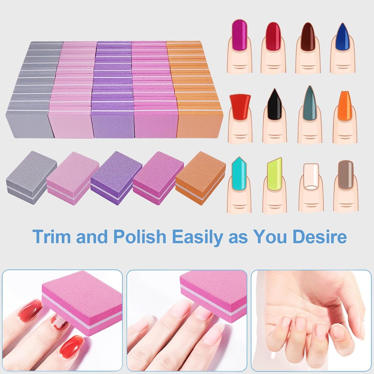 Nail Buffers (50 Pack), Mini Buffer Block Nail File for Acrylic Nails and Natural Nails, 100/180 Grit Nail Buffer Block Bulk Buffing Blocks for Nail Buff Professional Manicure File Blocks Set Pink