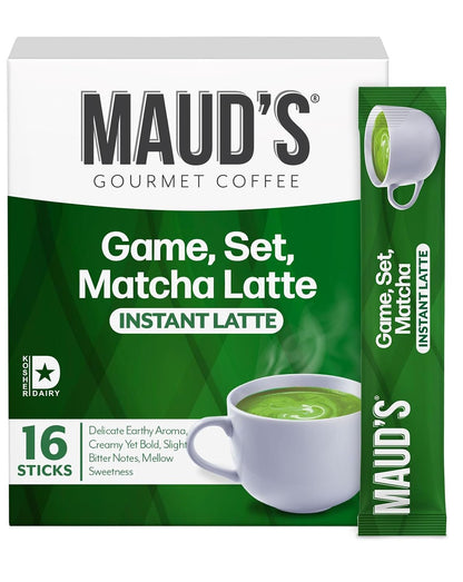 Maud's Instant Matcha Latte Mix, Flavored Drink Mix 10 Servings, 100% Gourmet Blended Tea Leaves, Hot Or Iced Matcha Latte - Just Add Water