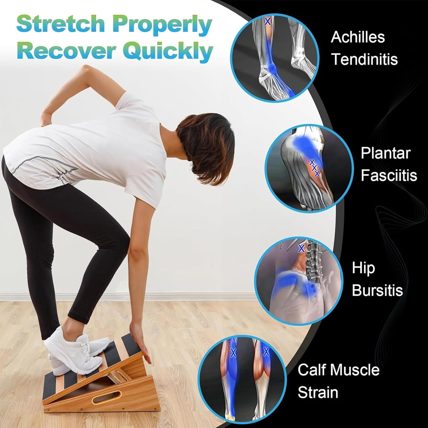 StrongTek Professional Wooden Slant Board, Adjustable Incline Board, and Calf Stretcher, Stretch Board - Extra Side-Handle Design for Portability, Full-Coverage