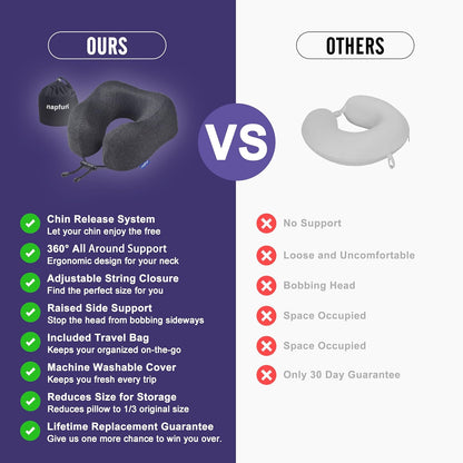 napfun Neck Pillow for Traveling, Upgraded Travel Neck Pillow for Airplane 100% Pure Memory Foam Travel Pillow for Flight Headrest Sleep, Portable Plane Accessories, Light Grey