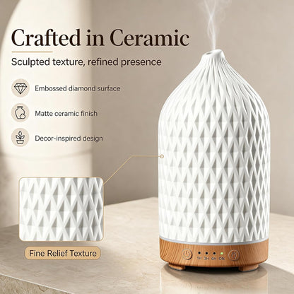 Gooamp 200ML Ceramic Essential Oil Diffuser for Home - Ultrasonic Aromatherapy Diffuser Humidifier with 7 Color LED Lights, Auto Shut-Off, 3 Timers for Bedroom, Office, Yoga, Black