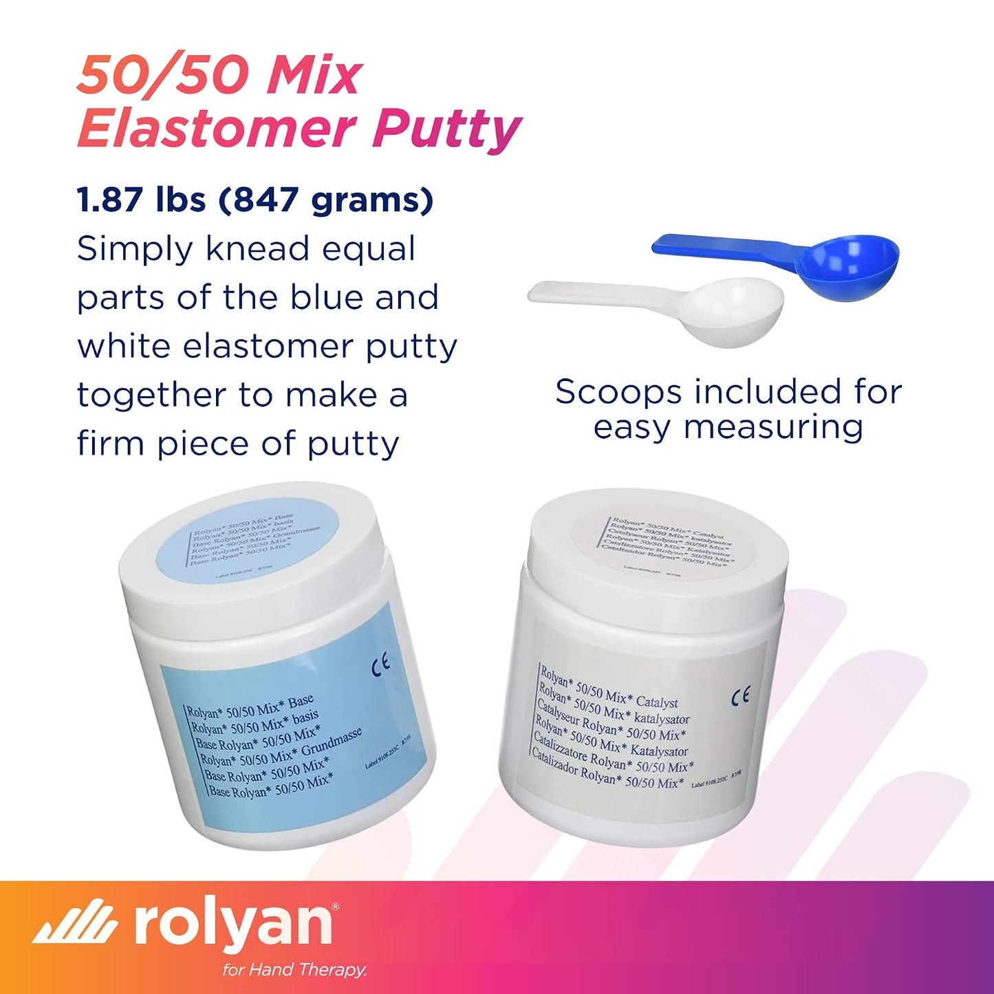 Rolyan 50/50 Mix Elastomer Putty, 8.47 oz, Non-Latex, Occupational Therapy Putty for Custom Splints, Adaptive Grips, Reduce Scar Appearance, Pliable, Hand Therapy, Dishwasher Safe