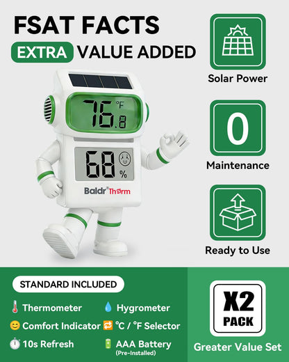 BALDR Digital Hygrometer Thermometer, Solar Humidity Monitor (White)