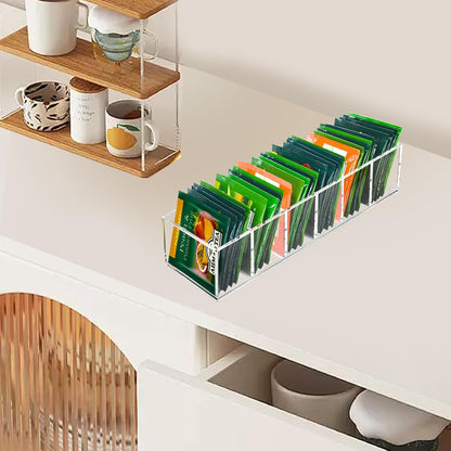 Tasybox Acrylic Tea Bag Organizer - Clear Small Tea Packet Storage Box for Drawer, Countertop, Pantry, Kitchen, Cabinet, Shelf, 1 Pack | Tea Bag Organizer Holder, Small Teabag Packet Storage Box for Drawer, Countertop, Pantry, Kitchen, Cabinet, Shelf