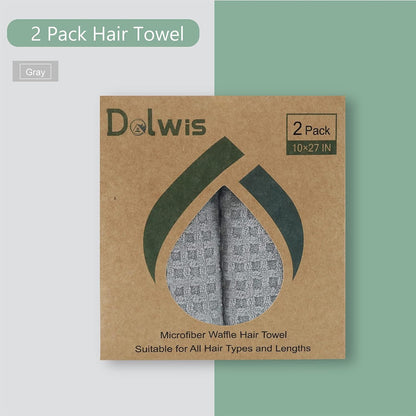Dolwis Microfiber Hair Drying Towel - 2Packs Waffle Long Hair Head Turban Wraps Terry Cloth Fast Absorbent Dry Anti Frizz Twist Plopping Curly Shower Turban for Women Wet Hair (Green)