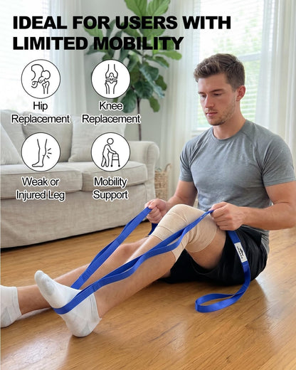 Trideer Leg Lifter Strap Mobility Aid, Non-Elastic Stretching Strap with Loops, Post-Surgery Knee Hip Leg ROM Recovery, Assist Strap for Bed Car Transfers, Yoga Strap for Stretching (Blue)