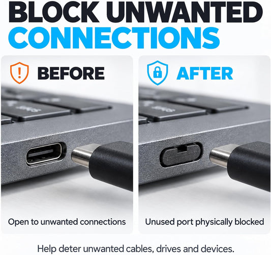 USB C Port Blockers, Control USB C Port Access, 2 Metal Keys, Black
