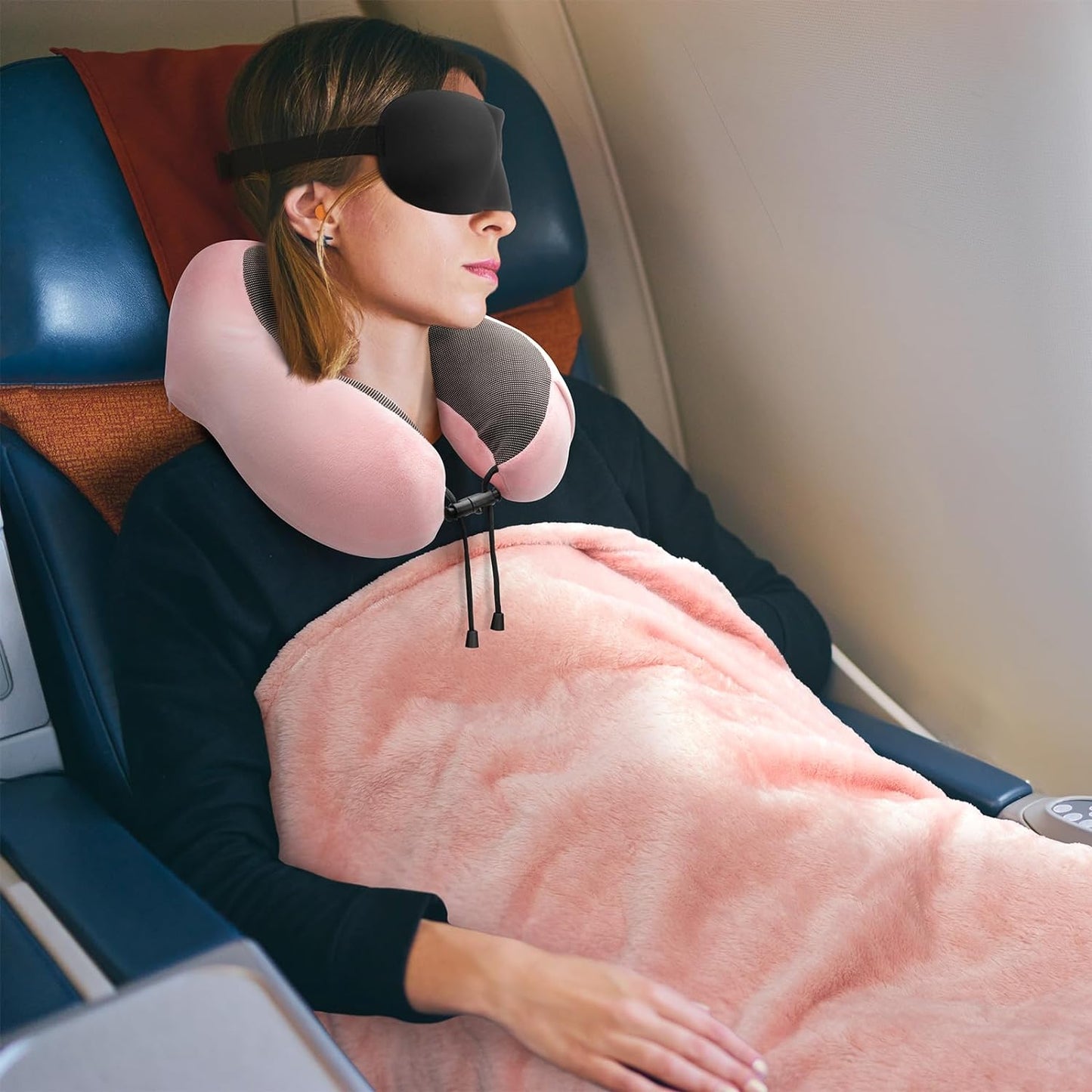 urnexttour Travel Pillow and Blanket Set Neck Pillow Airplane Foam Black