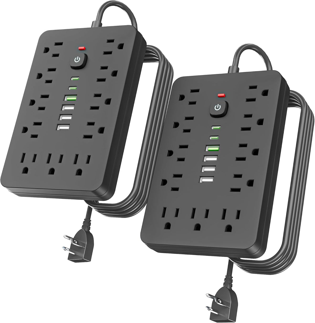 6 FT Flat Plug Surge Protector Power Strip,11 AC Outlets with 6 USB Ports