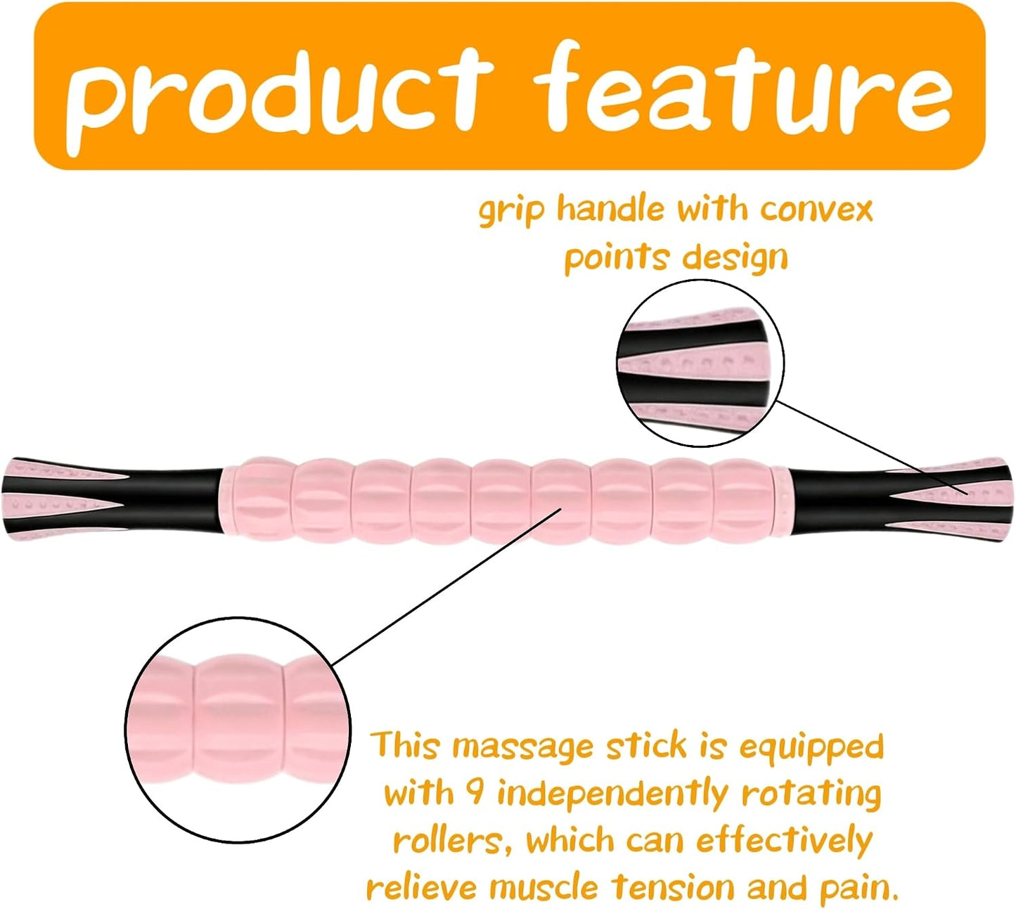 Muscle Roller Stick - A Full-Body Massage Roller that Can Relieve Muscle Soreness, Cramps and Tension After Exercise. It is a Handheld Physical Therapy and Recovery Tool（Black and Purple）