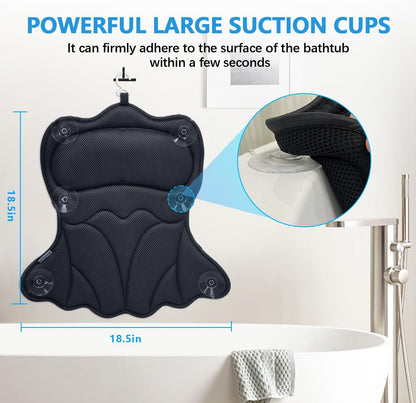 REEZEIVI Bath Pillows for Tub,Bath Pillow with 6 Non-Slip Suction Cups,Soft 4D Mesh Fabric,Bathtub Pillows for Tub Neck and Back Support,Extra Thick Luxury Bathtub Pillows,Grey