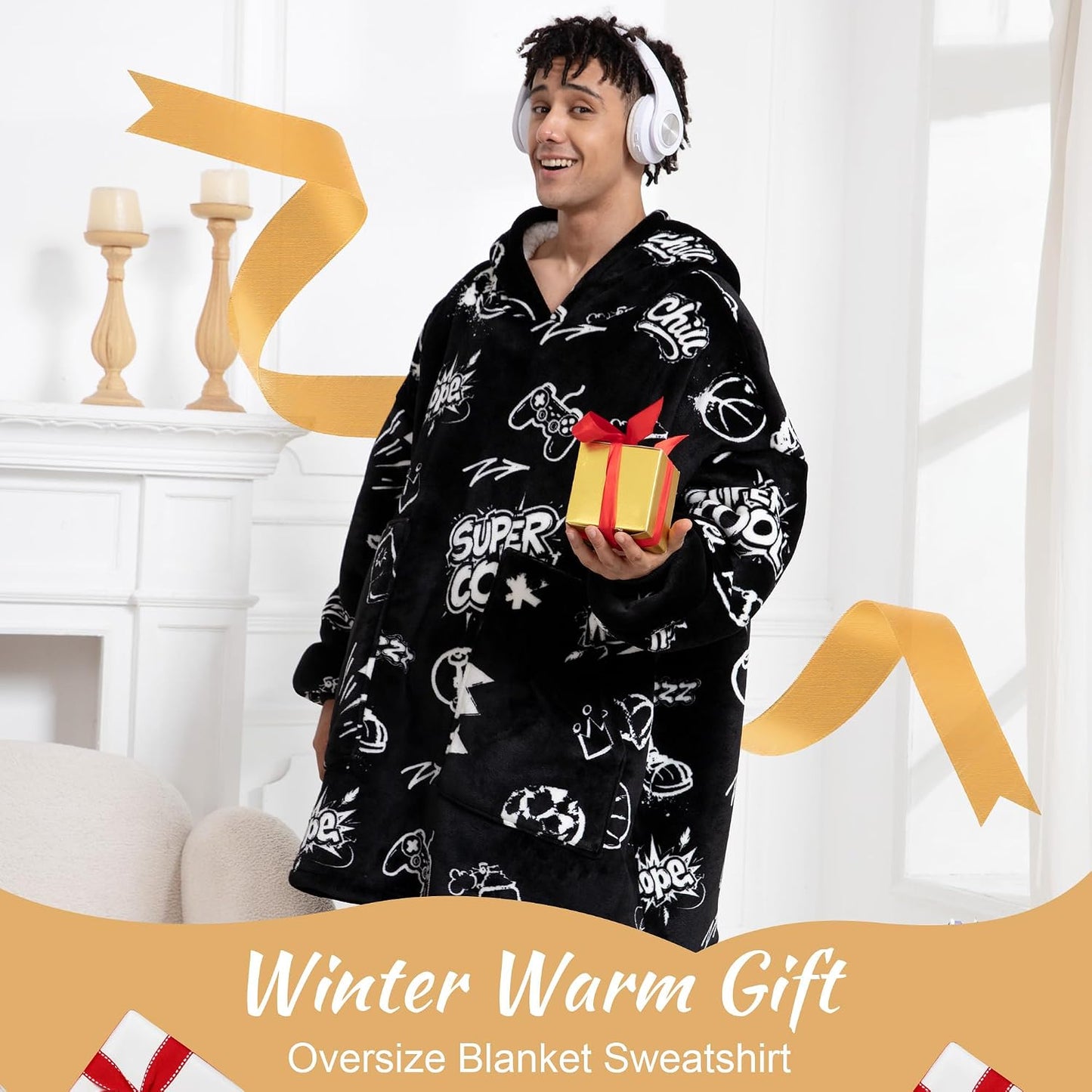 Aemicion Strawberry Blanket Hoodie,Oversized Sherpa Wearable Hooded Blanket,Warm Cozy Sweatshirt Gifts for Women Girls Adult