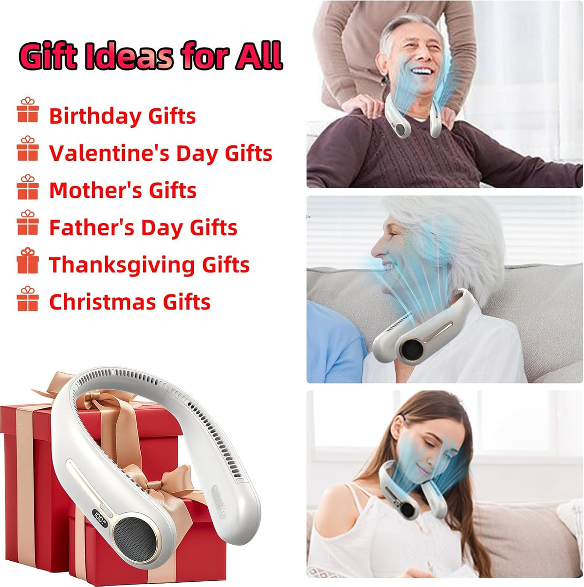 Portable Neck Fan, Personal Wearable Bladeless Fan, 6000mAh USB Rechargeable, 360° Airflow, LED Display, 4-Speeds, Hands Free Fan for Outdoor Indoor, Birthday Gifts for Men Women Dad Mom (Black)