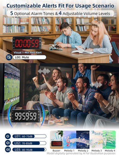 7.8" Digital Kitchen Timer with Large LED Display, Magnetic Rechargeable Countdown Timer, 5 Alarms & 4 Volume Levels, 99H Count Up/Down Timer for Cooking, Classroom & Study