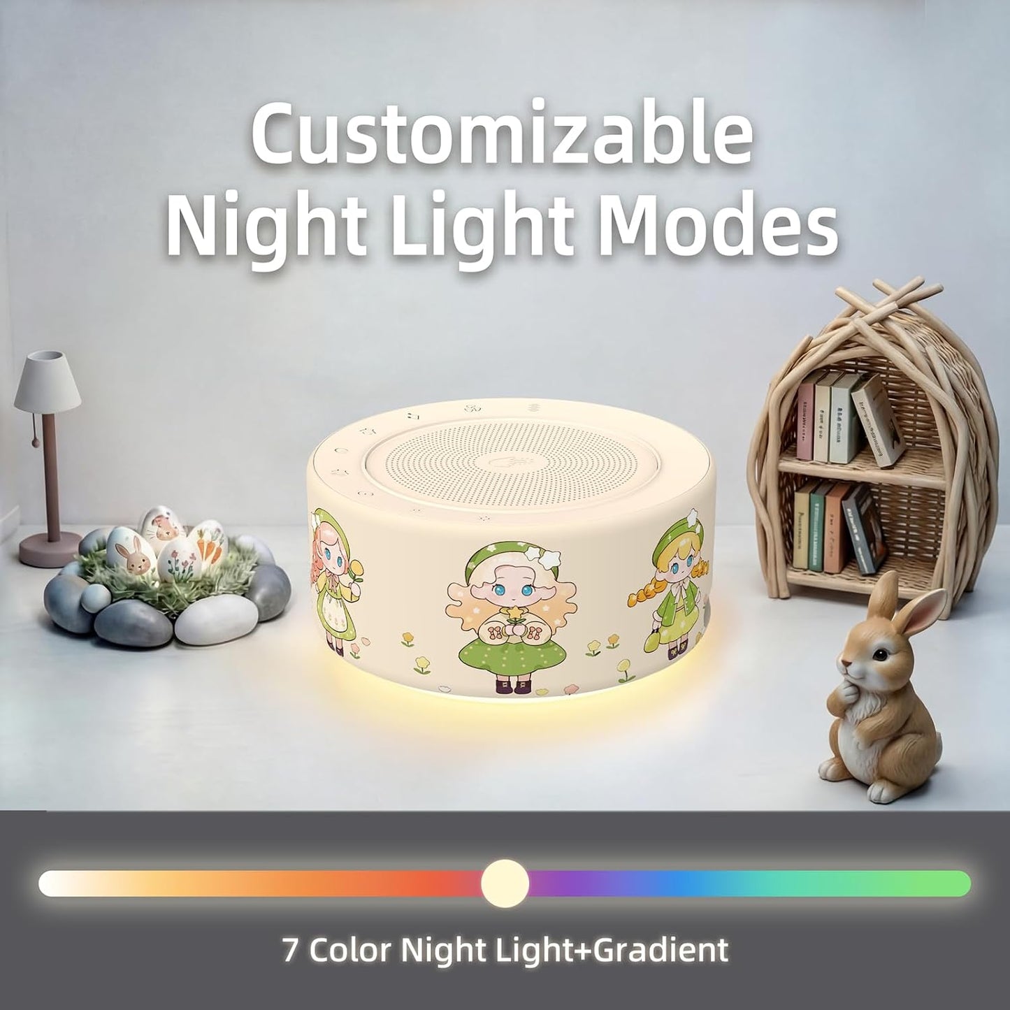 Kipcush White Noise Machine for Baby & Adults, 30 Soothing Sounds, Soft Non-Glare Nursery Lamp, 8 Color Night Lights, Memory Function (Angel V1 White, Standard)
