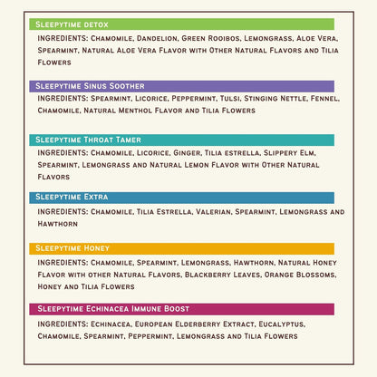 Celestial Seasonings Wellness Tea Sleepytime Variety Pack, Detox, Sinus Soother, Throat Tamer, Sleepytime Extra, Honey, Immune Boost, Caffeine Free Sleep Tea, 20 Tea Bags (Pack of 6)