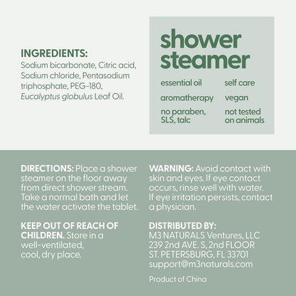 Eucalyptus Aromatherapy Shower Steamers – Supports Sinus Relief, Relaxation, Sleep, and Post-Workout Recovery – 14 Individually Wrapped Essential Oil Tablets by M3