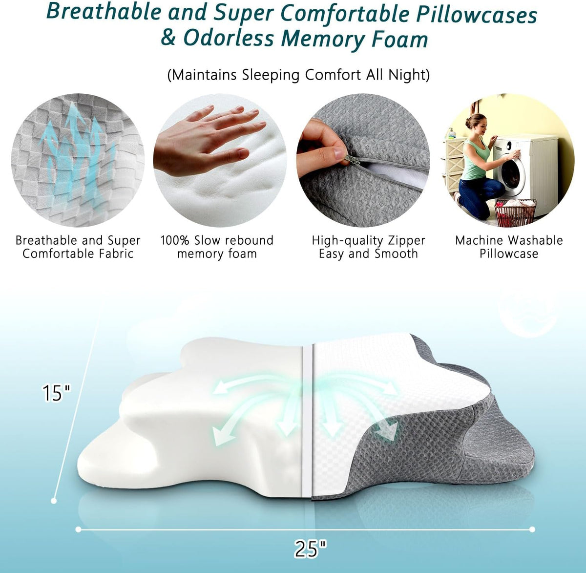 CHxxy Cervical Neck Pillow for Pain Relief Sleeping, Memory Foam Pillows