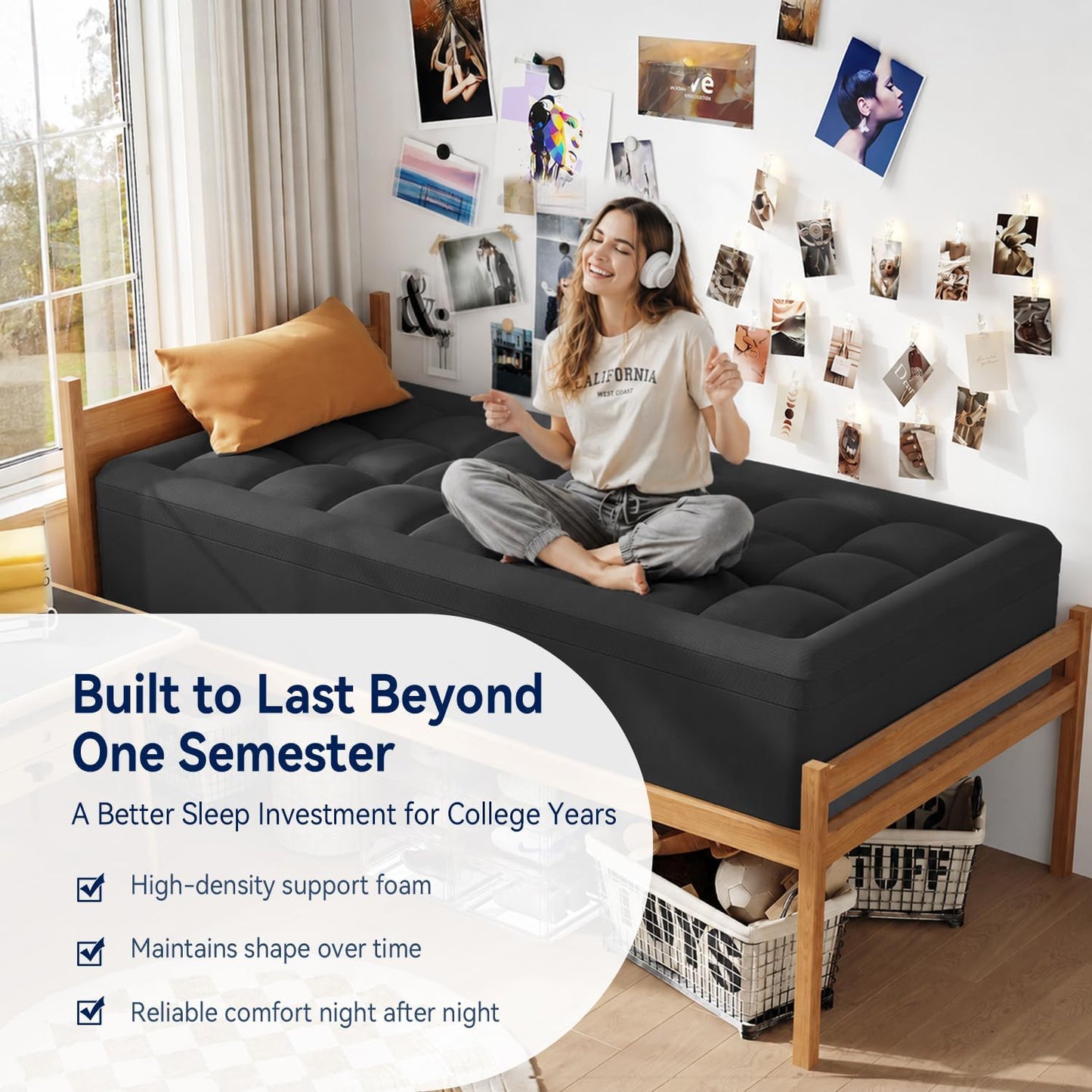 ELEMUSE Twin XL Dorm Dual Layer 3 Inch Memory Foam Mattress Topper for College, Dorm Room Essentials, 2 Inch Cooling Gel Foam and 1 Inch Soft Pillow Top Bed Pad,Back to School Comfortable Support