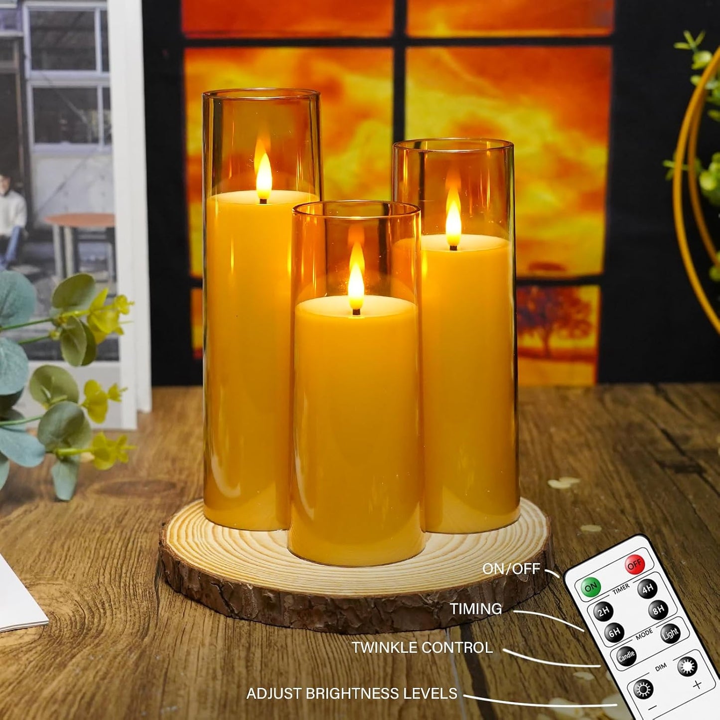 kakoya Flickering Flameless Candles Battery Operated with Remote and 2/4/6/8 H Timer Acrylic Led Pillar Candles Pack of 9 (appr D2.3"xH5.5"6.5"7.5")with Realistic 3D Wick Candles for Home Decor(White)