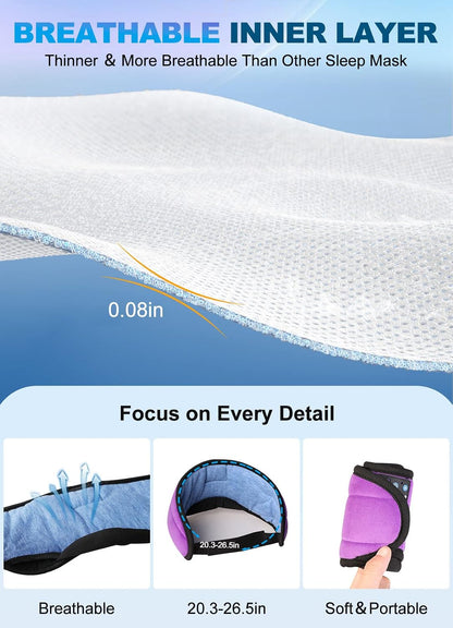 TOPOINT Sleep Mask with Headphones Bluetooth 5.4 Wireless, Sleep Headphones Earphones Earbuds with Microphone HD Speakers Music, Blackout Eye Mask for Sleeping Travel Meditation Men Women Cool Gadgets
