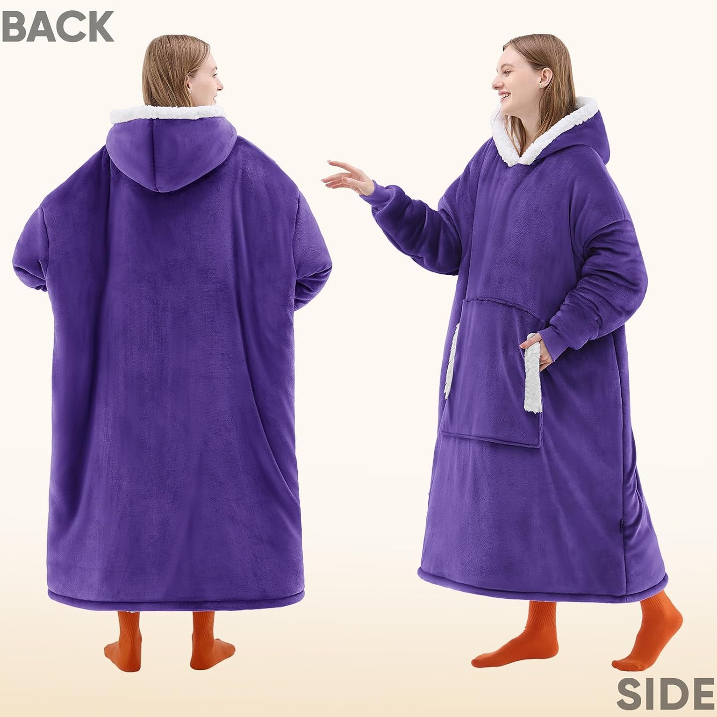 yescool Wearable Blanket Hoodie, Flannel Sherpa Fleece Blanket Sweatshirt for Adults Women Men,One Size Fits All - Colors A