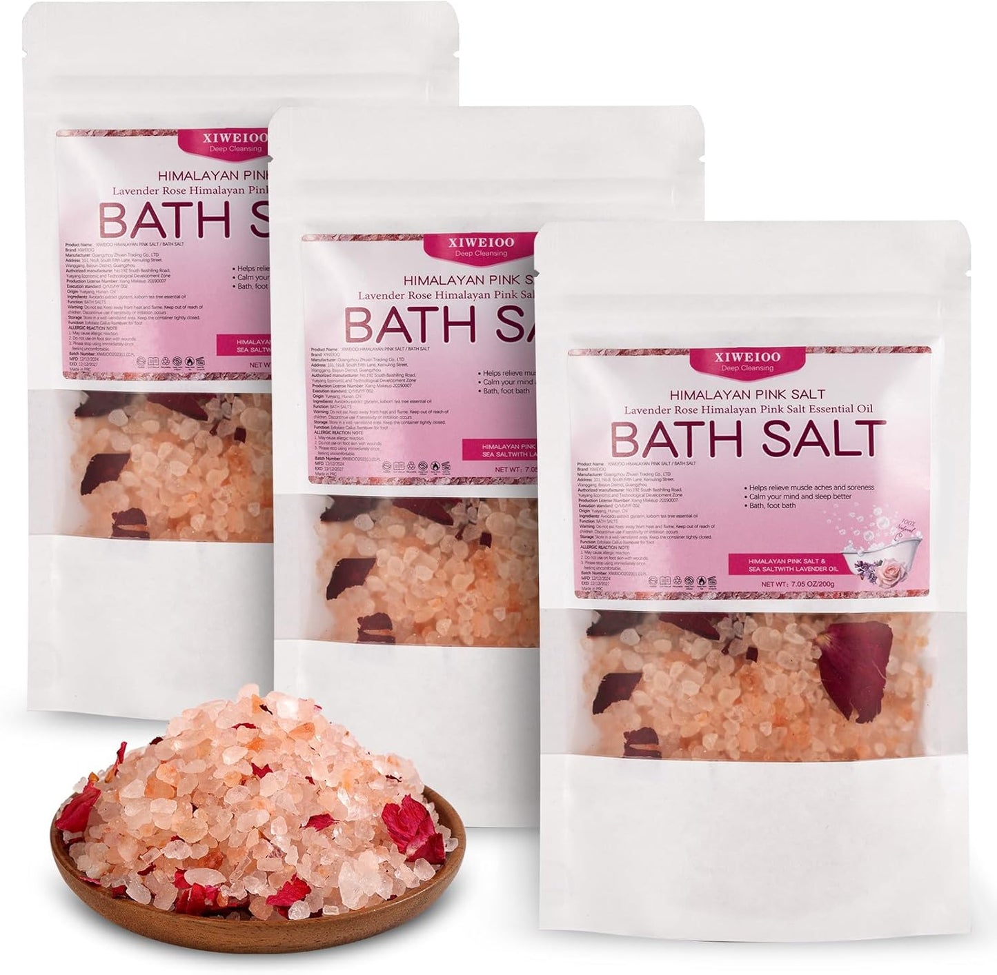 Bath Salts KIT Pack of 3 Natural Epsom Salt Rose Essential Oils Relaxes and Better Sleep Himalayan Pink Salt Foot Soak Tea Tree Oil Himalayan Foot Bath Salts Set