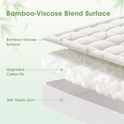 Mattress Pad Queen Size, Cooling Pillow Top Mattress Topper, Ultra Soft Viscose Made from Bamboo, Breathable for Hot Sleepers, Deep Pocket 8"-20", Green