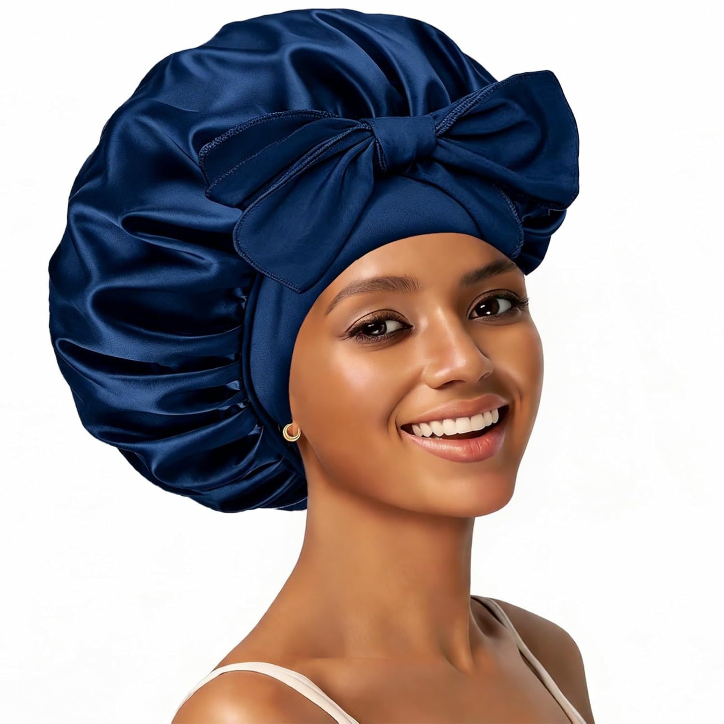 Silk Bonnet Satin Bonnet for Sleeping Large Bonnets with Tie Band Hair Wrap with Adjustable Straps Hair Cap for Women Curly Black