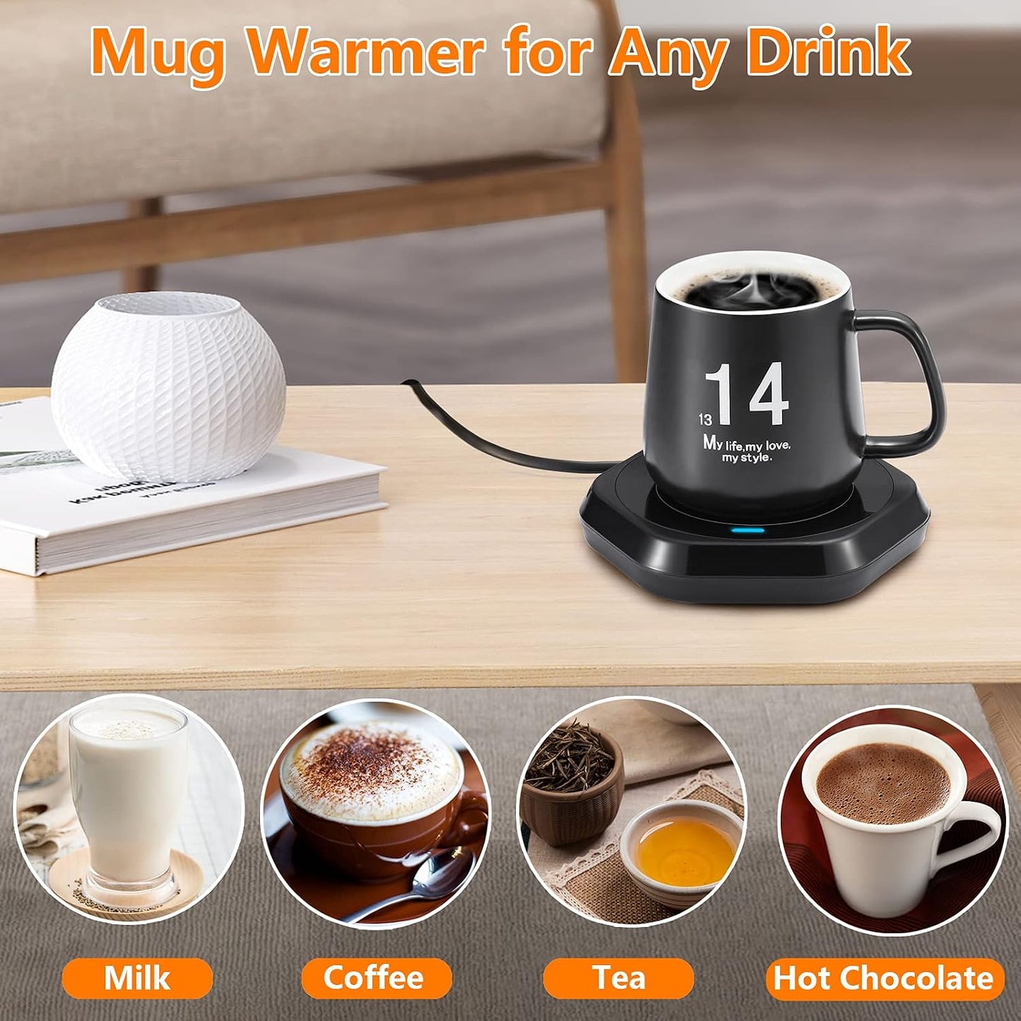 Coffee Mug Warmer: Smart Beverage Heating Plate Candle Wax Cup Warmer Electric Thermostat Coaster for Hot Coffee Milk Tea Water Cocoa Desk Home Office Use (R1 Black)