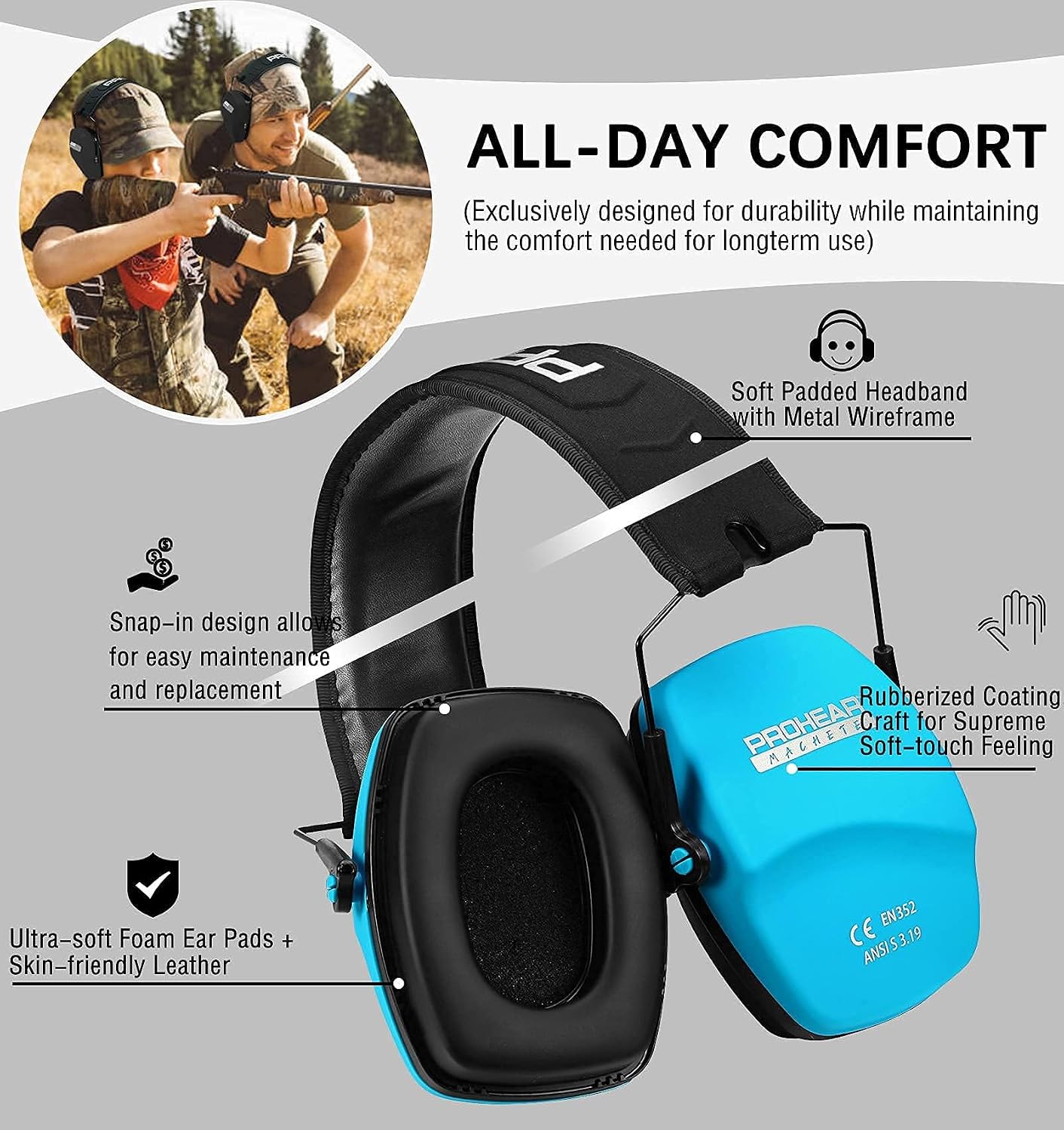 PROHEAR 016 Shooting Ear Protection Earmuffs 2 Pack, NRR 26dB for Gun Range, Hunting -Black and Green