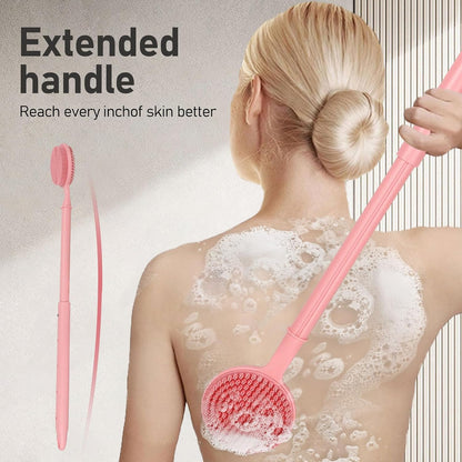 OZNER 24 Inches Silicone Back Scrubber for Shower - Extendable Long Handle Shower Brush with Dual-Sided Bristles - Exfoliating Body Scrubber for Sensitive Skin - Perfect for Men & Women (Black)